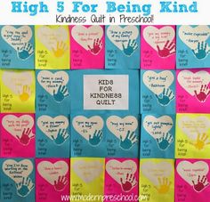 a bulletin board with handprints on it that says high 5 for being kind