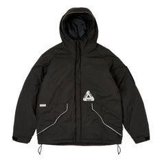 Palace P-Tech Hooded Jacket 'Black' P25JK063 Techwear Hooded Jacket With Fleece Lining For Streetwear, Black Windbreaker With Adjustable Hood For Urban Adventures, Black Windbreaker With Detachable Hood For Winter, Urban Hooded Jacket With Fleece Lining For Streetwear, Black Winter Windbreaker With Detachable Hood, Black Casual Parka For Urban Adventures, Black Nylon Hooded Winter Jacket, Black Streetwear Outerwear With Drawstring Hood, Black Streetwear Outerwear With Adjustable Hood