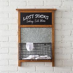 Farmhouse Lost Socks Sign with Hanging Laundry Basket-Wall Decor-Vintage Shopper Washboard Decor Ideas, Metal Laundry Basket, Washboard Decor, Wire Laundry Basket, Sock Storage, Laundry Cart, Farmhouse Laundry, Small Chalkboard, Lost Socks