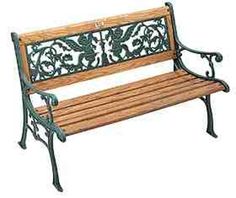 a wooden and metal bench on a white background