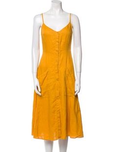 Reformation Linen A-Line DressYellowSleeveless with V-NeckButton Closure at FrontDesigner Fit: Dresses by Reformation typically fit true to size. Midi Length Dress, Midi Length, Dress Length, A Line, Dress Outfits, Clothes For Women, Dresses, Clothes