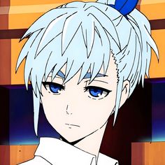 an anime character with white hair and blue eyes