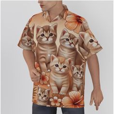 Brighten up your wardrobe with our Orange Cats Filled Hawaiian Shirt, a vibrant and fun piece designed for cat lovers and those who enjoy making a bold fashion statement. This eye-catching shirt features an array of adorable cats playfully scattered across a lively orange background, capturing the essence of tropical fun with a feline twist. Perfect for casual outings, beach days, or simply adding a splash of personality to your everyday look, this Hawaiian shirt is a must-have for anyone who lo Summer Cotton Shirt With Cat Design, Summer Multicolor Cat Print Tops, Multicolor Cat Print Tops For Summer, Casual Summer Shirt With Cat Design, Casual Cat Design Short Sleeve Shirt, Casual Short Sleeve Shirt With Cat Print, Casual Short Sleeve Shirt With Cat Design, Cute Collared Top With Graphic Print, Cat Meeting