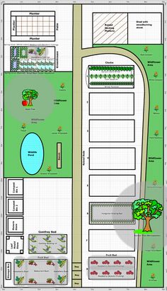 a plan for a park with lots of trees and bushes on it, including a swimming pool