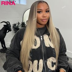 32 Inch Omber Blonde Lace Front Human Hair Wigs 180 Density 13x4 Straight 13x6 Lace Frontal Wig Ombre Ash Blonde, Ash Blonde Hair Dye, Ash Blonde Wig, 13x6 Lace Frontal Wig, Blonde Ponytail, Human Hair Wigs Blonde, Dyed Natural Hair, Ash Blonde Hair, Business Hairstyles