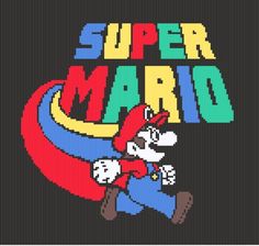 an old video game logo with the words super mario on it's back ground