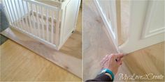 two pictures of someone opening the door to their baby's crib