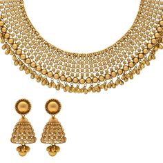 This 22k Indian gold beaded jewelry set is simply luxurious. The heavy beading and elaborate design used to create the jhuma earrings and matching necklace is perfect to wear special occasions and important events when you want a standout look of golden glory. Features• 22k yellow gold• BeadedVirani Jewelers bridal jewelry made from 22k gold brings together the beauty and significance of Indian culture and traditions. Find more beautiful 22k gold Indian bridal jewelry like this Indian gold beade Gold Heavy Jhumkas For Reception, Yellow Gold Jhumkas For Reception And Festivals, Gold Indian Bridal Jewelry, Indian Culture And Tradition, Indian Bridal Jewelry, Gold Bead Necklace, Indian Culture, Bridal Jewellery Indian, Matching Necklaces