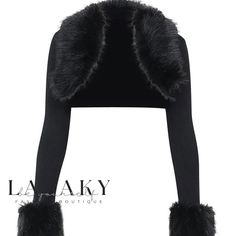 Lasaky - Faux Fur Knit Open Front Long Sleeve Bolero Jacket Y2k Fur Jacket, Trendy Knit Fitted Outerwear, Trendy Fitted Knit Outerwear, Chic Winter Cardigan With Faux Fur Trim, Fitted Knitted Outerwear For Cold Weather, One Size Knitted Winter Outerwear, Cozy Fitted Winter Outerwear, Trendy Soft Knit Winter Outerwear, Cozy Fitted Soft Knit Outerwear