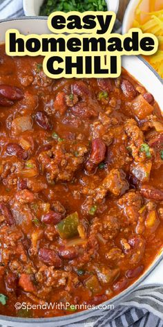 a pot of chili The Best Chili Recipe, Slow Cooker Chili Easy, Easy Homemade Chili, Homemade Chili Recipe, The Best Chili, Slow Cooker Chili Recipe, Best Chili, Best Chili Recipe, Chili Recipe Crockpot