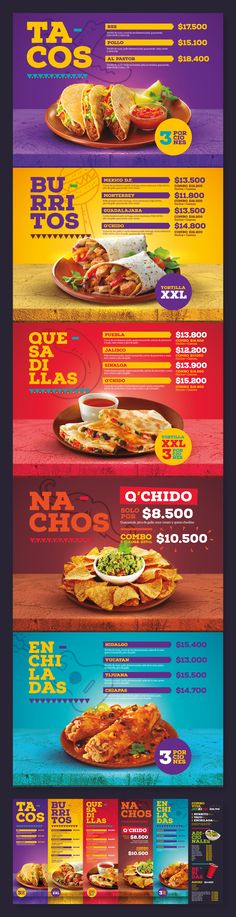 Menu Social Media Design, Mexican Food Poster Design, Flyer Menu Design, Mexican Food Menu Ideas, Fast Food Poster, Food Menu Design Ideas, Food Graphics, Menu Design Ideas, Mexican Food Menu