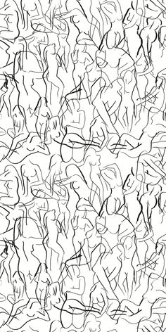 a black and white drawing of people in the shape of an abstract line art pattern