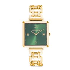 The luxurious-looking combination of a golden case and a rich green dial is both trendy and eye-catching. Another highlight of this design is the ombré sunray dial. The Iconic Watch picks up on the clear design language of the classic GeoCUBE® collection, while the statement links resemble a dazzling bracelet. The watch has high-quality 316L stainless steel casing with dimensions of 32 × 32 mm and a case height of just 7.5-7.8 mm. It also has a premium Japanese quartz movement with a 1.55 V batt Green Watch With Polished Finish And Round Dial, Luxury Green Watch With Rectangular Dial, Elegant Green Watches With Polished Finish, Elegant Green Watch With Polished Finish, Luxury Green Jewelry With Round Dial, Luxury Green Watches With Polished Finish, Luxury Green Watch With Polished Finish, Elegant Green Watches With Rectangular Dial, Green Rectangular Watches For Formal Occasions