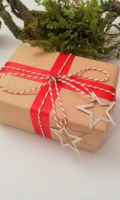 a present wrapped in brown paper and tied with twine