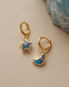 Sky Gazing Mismatched Hoop Earrings – Luna Norte Sky Gazing, 00s Mode, Star And Moon, Mismatched Earrings, Earrings Hoop, Funky Jewelry, Jewelry Lookbook, Bright Lights, Moon Earrings