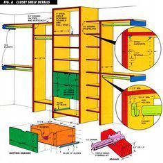 the diagram shows how to build a closet with shelves