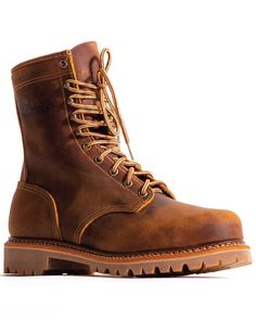 Full-grain leather 8" lace-up shaft Work Boots Men Construction, Work Boots Outfit, Mens Work Boots, Boots Outfit Men, 80s Men, Steel Toe Boots, Steel Toe Work Boots, Mens Cowboy, Casual Footwear