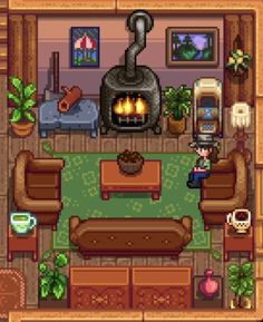 a living room filled with furniture and a fire place