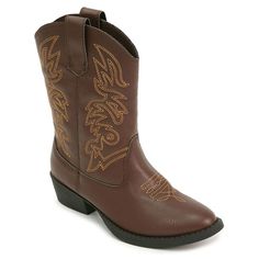 Upgrade to these stylish western inspired kids' Deer Stags ranch kids cowboy boots.Click this Footwear Guide to find the perfect fit and more!SHOE FEATURESMid calf heightEmbroidered stitch detailBootstrapsSHOE CONSTRUCTIONFaux leather upper and liningManmade outsoleSHOE DETAILSPointed toePull-on8.5-in. shaft height11.75-in. shaft circumference Color: Dark Brown. Gender: male. Pattern: Solid. Books For Beginning Readers, Kids Cowboy Boots, Shoe Size Chart Kids, Boots Shoe, Deer Stags, Dream Horse, Inspiration For Kids, Christmas 2020, Shoe Size Chart