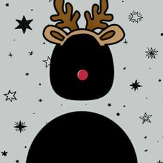 a reindeer with antlers on its head and stars in the sky behind it, against a gray background