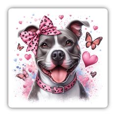 Leopard Bow and Butterflies Watercolor Pitbull Bull Terrier Puppy, Adorable Puppies, Really Cute Dogs, Terrier Puppy, Butterfly Watercolor, Dog Stickers, Pitbull Dog, Sticker Pack, Bull Terrier