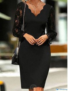 Orcajump - Black Long-Sleeved Bodycon Lace Party Dress - Perfect for Winter Occasions Lace Party Dress, Lace Party Dresses, Fashion Board, Long Sleeve Bodycon, Style Board, Black Long Sleeve, Party Dress, Dress Outfits, V Neck