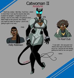 an info sheet describing the different types of catswomans in catwoman 2, which are