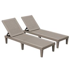 two lounge chairs sitting next to each other in front of a white background with no people