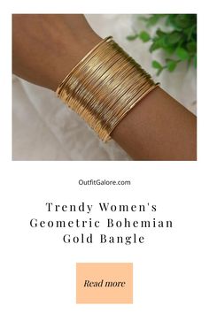 Elevate your style with the Trendy Women's Geometric Bohemian Gold Bangle. Its unique design is a must-have for fashion-forward individuals. 🌞 Perfect for pairing with any look. Click to explore and add this stunning piece to your collection! 💫 Gold Bangle, Cuff Bangles, Boho Bracelets, Boho Chic Fashion, Boho Necklace, Elevate Your Style, Gold Bangles