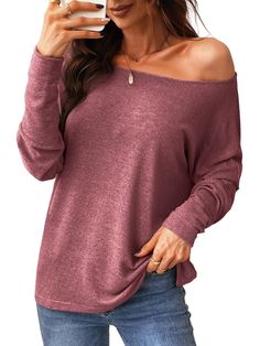 PRICES MAY VARY. [Premium Fabric]: The CUPSHE casual off the shoulder long sleeve sweater for women is made of 60% Polyester, 35% Rayon, 5% Spandex. The pullover sweaters for women are lightweight，soft and breathable. If you like shirts with a lot of flow and movement, then this must work for you. Long sleeve off the shoulder shirts for women’s fabric is also light, comfortable and durable，round neck blouses are pretty choice for spring, fall and winter. [Unique Design]: Featuring a sleek off-th Fall Sweaters For Women, Ladies Tops Blouses, Batwing Sweater, Trendy Tops For Women, Business Casual Outfits For Women, Off The Shoulder Long Sleeve, Tops Casual, Knitted Tops, Trendy Shirts