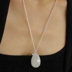 Natural Stone Egg Pendants Necklaces - floysun Elegant Teardrop Pendant Agate Jewelry, Elegant Teardrop Necklace With Large Stone, Elegant Silver Oval Pendant Crystal Necklace, Elegant Teardrop Agate Necklace, Modern White Teardrop Necklace, Elegant White Sterling Silver Crystal Necklaces, Elegant White Crystal Necklace In Sterling Silver, Elegant White Sterling Silver Crystal Necklace, Elegant Moonstone Drop Necklace