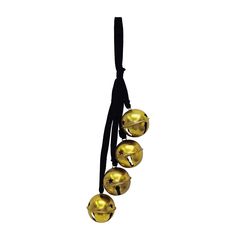 three golden balls hanging from a black cord