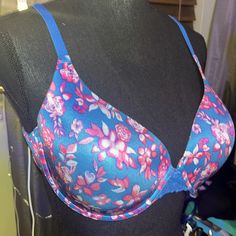 Precious Bravo Years Ago Never Wore. I Tried On Once And It Is Comfortable. Fitted Multicolor Bra With Padded Cups, Fitted Multicolor Bra With Floral Print, Fitted Blue Bra With Floral Print, Fitted Blue Floral Print Bra, Maidenform Bras, I Tried, Color Blue, Bra, Floral