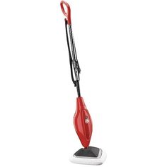 a red and black steam mop on a white background