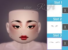 the face is shown with different types of eyes and nose makeup for each individual to choose from