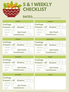 a printable 5 and 11 week checklist with vegetables in a basket on it