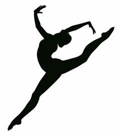 a black and white silhouette of a female ballet dancer on one leg with her arms in the air