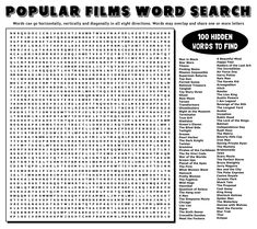 a page from the popular films word search