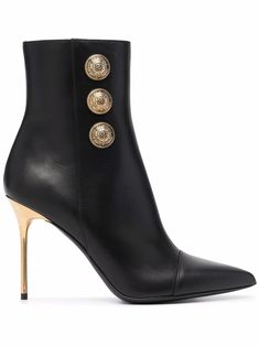 Black calf leather Roni leather ankle boots from Balmain featuring decorative button detailing, branded insole, pointed toe, side zip fastening and high stiletto heel. | Balmain Roni leather ankle boots Balmain Boots, Balmain Shoes, Boots Women Fashion, Leather Cap, Leather Ankle Boots, Stiletto Heel, Sneaker Boots, Fashion Boots, Womens Shoes Sneakers