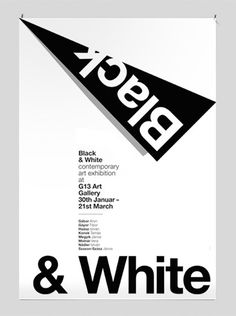 black and white poster with an arrow on the bottom right hand corner that says, & amppb & white