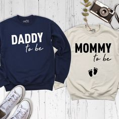 Mommy And Daddy To Be Shirts, Mommy To Be Shirt, Daddy To Be Shirt, Family Matching Hoodie, Mom and Dad Matching Sweatshirt, Mommy Daddy Tee. Our Mommy And Daddy To Be Shirts are Bella+Canvas branded. If Bella+Canvas is out of stock, I will send it from a trusted brand of the same size and quality. You can contact us in case of any problem or request. If you purchase a custom Mommy And Daddy To Be Shirts, I will send you a message to confirm the design, don't forget to check your message box. Your satisfaction is important to us :) Please check the size chart before purchase Mommy And Daddy To Be Shirts. We do not accept returns or exchanges on the Mommy And Daddy To Be Shirts unless there is a mistake or damage caused by us. Please make sure that you get the right size for yourself by loo Matching Mom And Dad Shirts, Mommy To Be Shirts, Mom And Dad Shirts, Anniversary Shirts, Fun Baby Announcement, Be Design, Mommy Outfits, Romantic Ideas, Mommy To Be