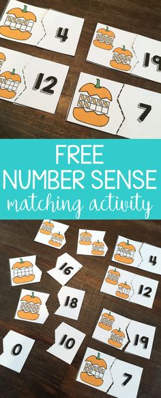 the free number sense matching activity for kids to practice numbers and counting with pumpkins