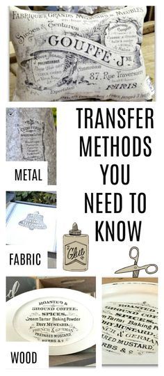 a collage of different types of decorative items with words written on them and the words transfer