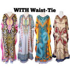 "Beautiful Kaftan Dress / Cover-Up with Matching Fringes, with a Border of Blue Ribbon. These Kaftans DO have a Waist Tie to adjust to your waist size.  No Refunds or Exchanges. Sizing is ONE SIZE FITS MOST, and best fits sizes S-2XL. Lightweight, breathable fabric.  Please allow for possible slight printing imperfections.  Soft to the touch with vibrant colors.  New designs added weekly!  Mannequin in photo is 5'7\" inches tall. Fabric is either 100% Polyester or 100% Rayon. Feel free to messag Fitted Floor-length Kaftan For The Beach, Fitted Multicolor V-neck Kaftan, Fitted Multicolor Kaftan, Fitted Multicolor Bohemian Kaftan, Indian Prints, Turban Headwrap, Dress Order, Printed Maxi Skirts, Purple Butterfly