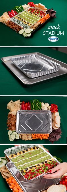 the football stadium tray is ready to be served