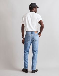 The 1991 Straight-Leg Jean in Mainshore Wash High Rise Jeans Outfit Men, 90s Mens Jeans, Trendy Streetwear Men, Straight Leg Mens Jeans, Men’s Blue Jeans, Men Jean Outfits, Denim Photoshoot Men, Men’s Denim, Light Denim Jeans Outfit Men