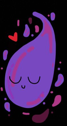 an image of a purple object with hearts on it's back and eyes closed