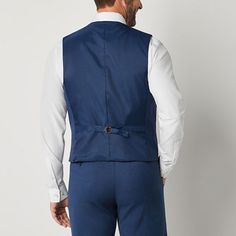 Elevate your formalwear with this Stafford Signature Coolmax men's suit vest. Crafted from a stretch-wool blend with recycled fabric in a classic-fit, with a v-neckline, a smooth lining, side slip pockets, a button front, and an adjustable back strap. Pair it with a button-down shirt and tailored pants.Features: Stretch Fabric, LinedClosure Type: ButtonFit: Classic FitPockets: 2 Front Slip PocketsSleeve Length: Long SleeveFiber Content: 51% Wool, 27% Polyester, 20% Recycled Polyester, 2% Lycra S Big And Tall Suits, Mens Suit Vest, Men's Suit, Fitted Suit, Suit Vest, Tailored Pants, Sleeveless Vest, Mens Big And Tall, Suit Jackets