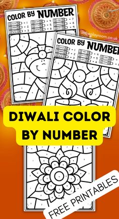 the diwali color by number worksheet is shown in three different colors