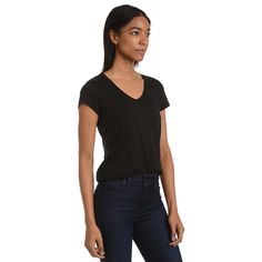 Women's Fitted V-Neck Marcy Tee - Mott & Bow Fitted V-neck T-shirt For Everyday, Casual V-neck Top With Short Sleeves And Stretch, Solid V-neck Fitted T-shirt, Solid Color Fitted V-neck T-shirt, Everyday V-neck Fitted Top, Everyday Fitted V-neck Top, V-neck Stretch T-shirt For Layering, Stretch V-neck T-shirt For Layering, Casual Stretch V-neck Top For Everyday